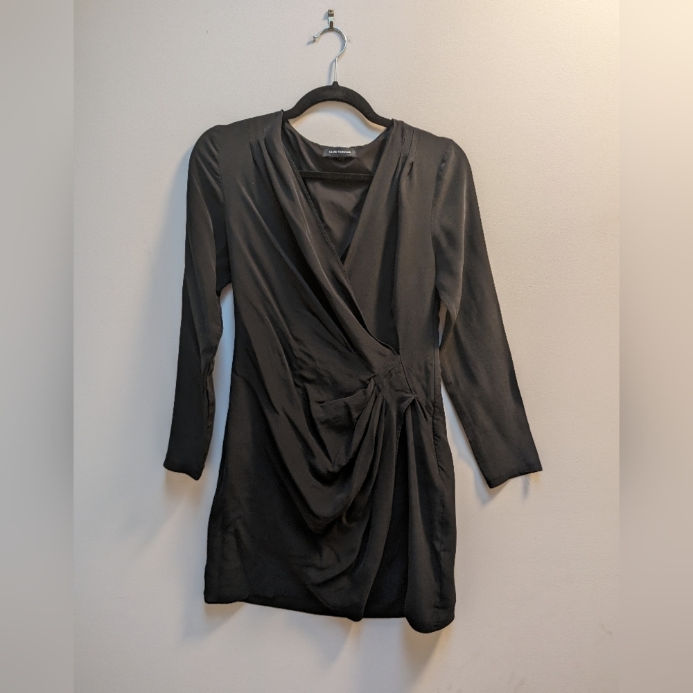 Club Monaco Side Drape Mini Dress Black Silk - Picture 3 of 8